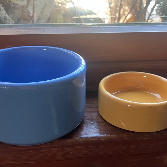 2 Heavy duty Stoneware Ceramic Pet Hamster Reptile Bowls, blue yellow - Picture 2 of 14